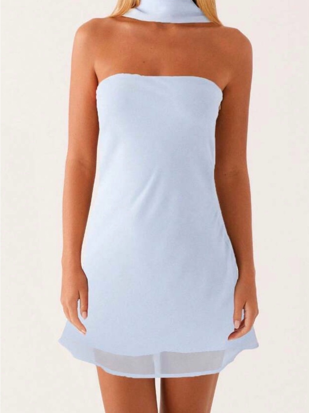 Strapless Light Blue Mini Dress - Women